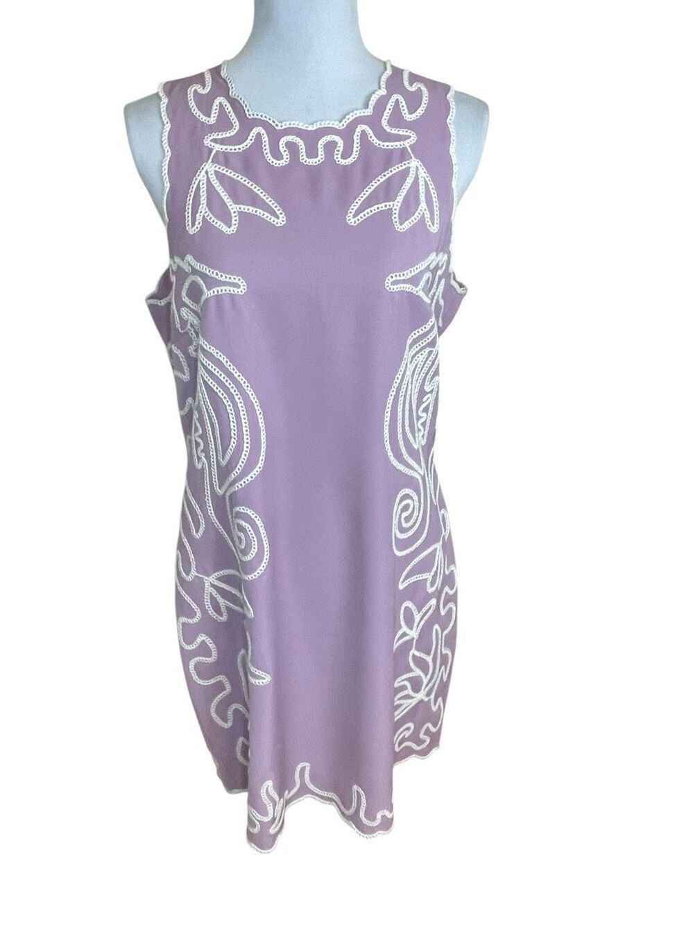 Avec Les Filles Embroidered Seahorse Sleeveless Sheath Minidress Lilac Purple Si